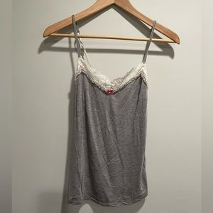 {Victoria's Secret} pajama top size small, gray with pink bow lace detail